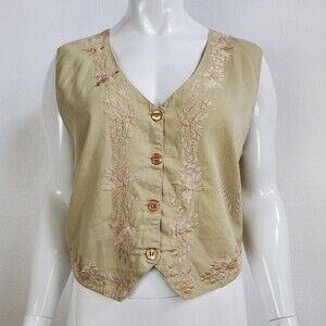 Vintage 80's Karans Collection Tan Embroidered Vest